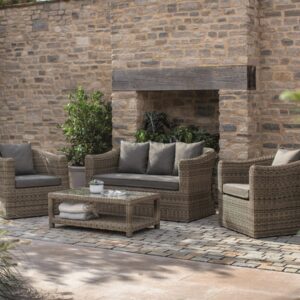 Sahara Rattan 2 Seater Sofa with Rectangle Coffee Table & 2 Armchairs