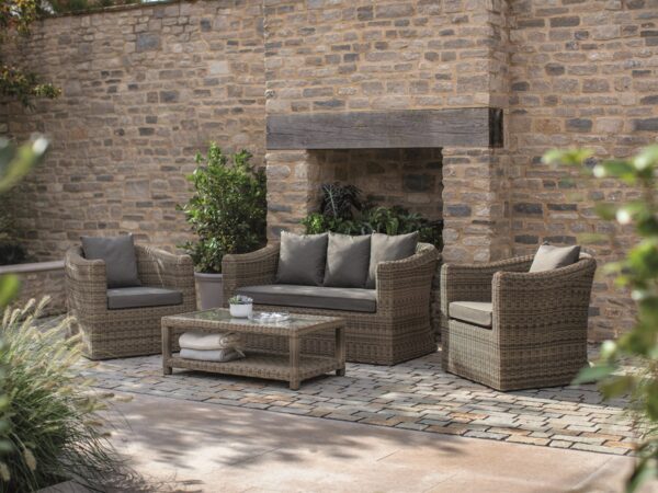 Sahara Rattan 2 Seater Sofa with Rectangle Coffee Table & 2 Armchairs