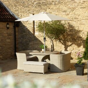 Tetbury Nutmeg Rattan 8 Seater Balcony Set with Tree-Free Top, Parasol & Base