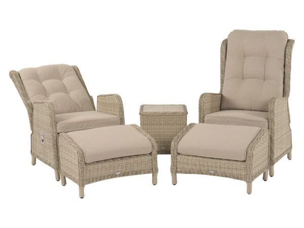 Chedworth Sandstone Rattan Deluxe Recliner Set with 2 Footstools & Side Table - Image 5