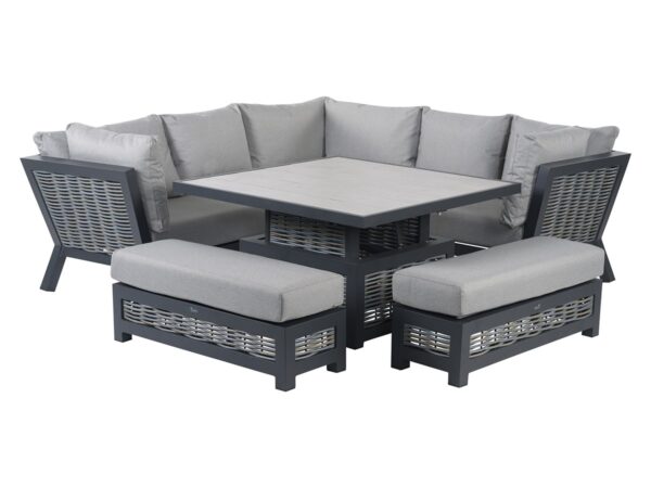 Tuscan Wicker Corner Sofa with Square Piston Adjustable Table & 2 Benches - Image 2
