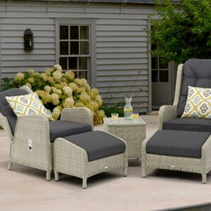 Chedworth Dove Grey Rattan Deluxe Recliner Set with 2 Footstools & Side Table