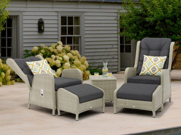 Chedworth Dove Grey Rattan Deluxe Recliner Set with 2 Footstools & Side Table