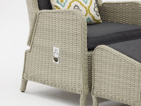 Chedworth Dove Grey Rattan Deluxe Recliner Set with 2 Footstools & Side Table - Image 2