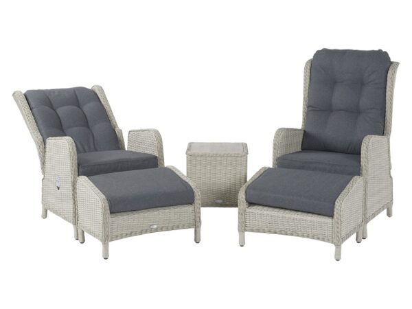 Chedworth Dove Grey Rattan Deluxe Recliner Set with 2 Footstools & Side Table - Image 4