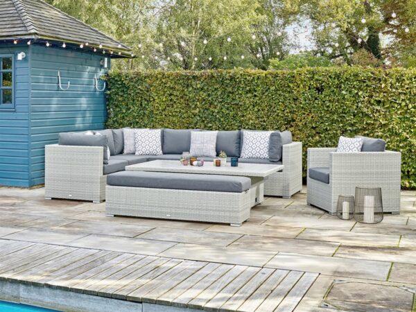 Kingscote Cloud Rattan L-Shape Sofa with Rectangle Dual Height Table, Armchair & Bench - Image 2