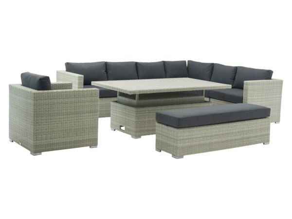 Kingscote Cloud Rattan L-Shape Sofa with Rectangle Dual Height Table, Armchair & Bench - Image 6