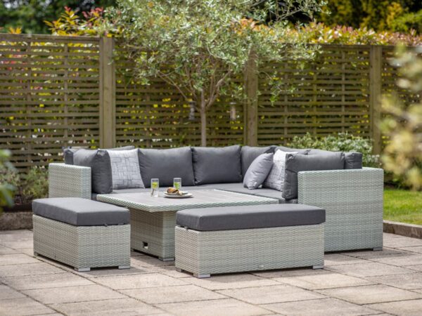 Kingscote Cloud Rattan Corner Sofa with Square Dual Height Table & 2 Benches - Image 4