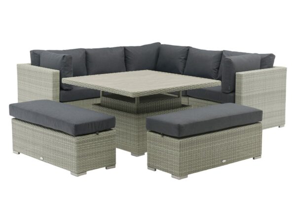 Kingscote Cloud Rattan Corner Sofa with Square Dual Height Table & 2 Benches - Image 6