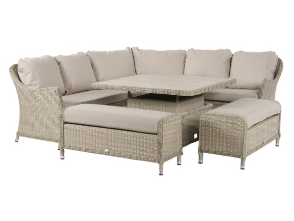 Monterey Sandstone Rattan Curved Corner Sofa with Square Dual Height Table & 2 Benches - Image 4