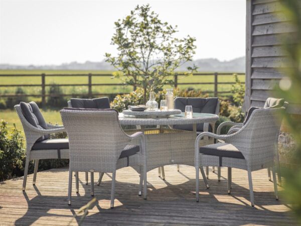 Cherington Cloud Rattan 6 Seat Round Dining Set with Parasol & Base - Image 3