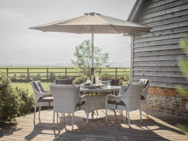 Cherington Cloud Rattan 6 Seat Round Dining Set with Parasol & Base