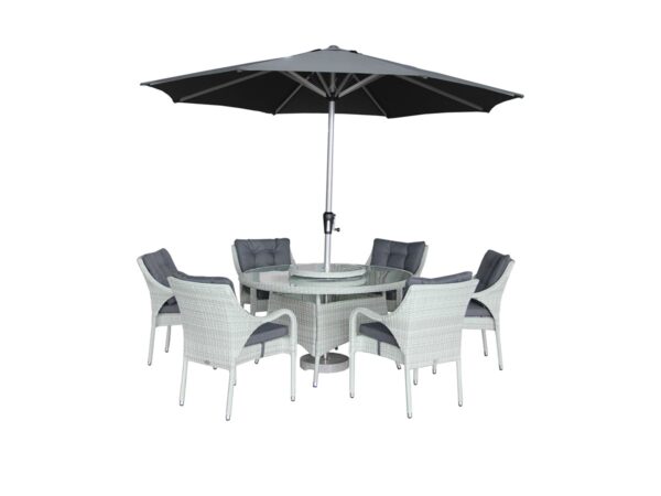 Cherington Cloud Rattan 6 Seat Round Dining Set with Parasol & Base - Image 5