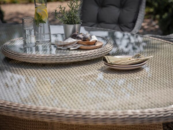 Cherington Rattan 8 Seat Elliptical Dining Set with Lazy Susan, Parasol & Base - Image 5