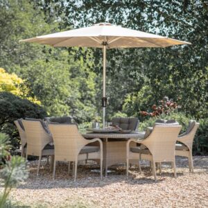 Cherington Rattan 8 Seat Elliptical Dining Set with Lazy Susan, Parasol & Base