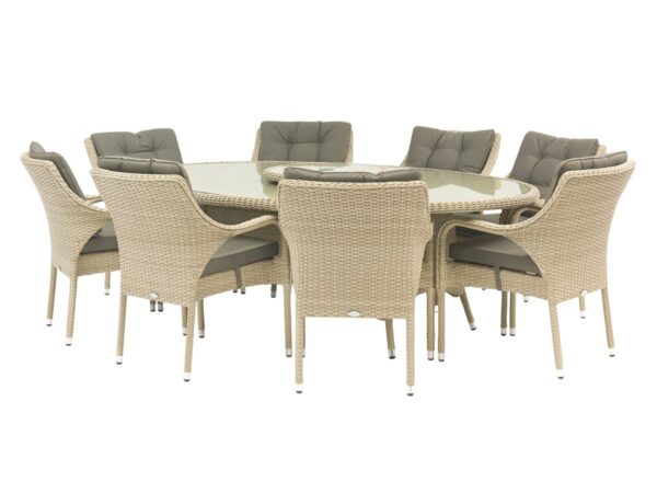 Cherington Rattan 8 Seat Elliptical Dining Set with Lazy Susan, Parasol & Base - Image 2
