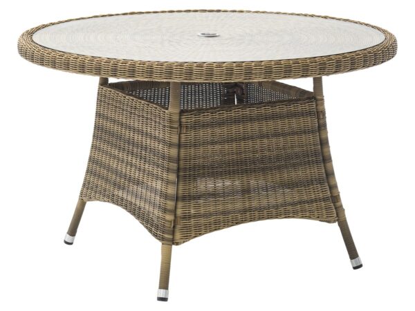 Sahara Rattan 4 Seat Round Dining Set with Parasol & Base - Image 5