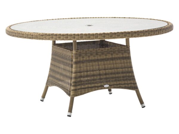 Sahara Rattan 6 Seat Round Dining Set with Lazy Susan, Parasol & Base - Image 2