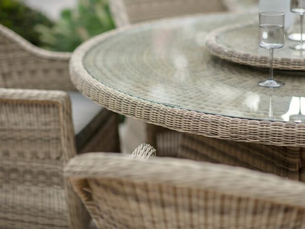Sahara Rattan 6 Seat Round Dining Set with Lazy Susan, Parasol & Base - Image 5
