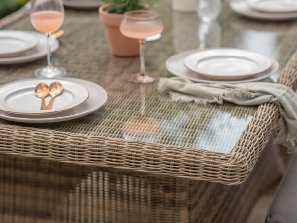 Sahara Rattan 6 Seat Rectangle Dining Set with Parasol & Base - Image 3
