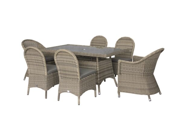 Sahara Rattan 6 Seat Rectangle Dining Set with Parasol & Base - Image 6