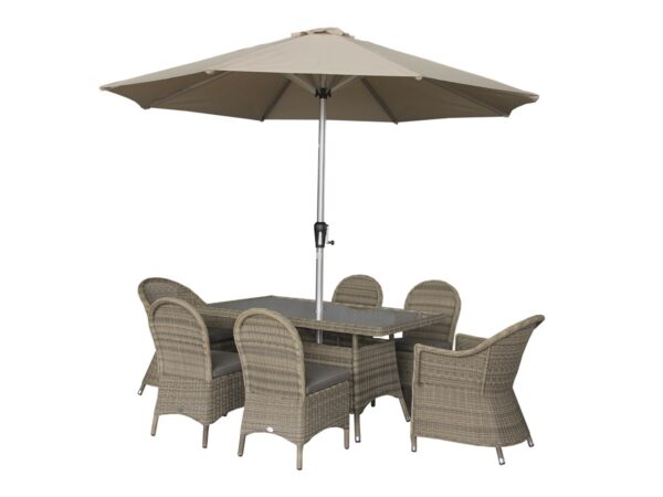 Sahara Rattan 6 Seat Rectangle Dining Set with Parasol & Base - Image 7