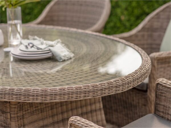 Sahara Rattan 6 Seat Deluxe Elliptical Dining Set with Parasol & Base - Image 2
