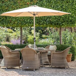 Sahara Rattan 6 Seat Deluxe Elliptical Dining Set with Parasol & Base