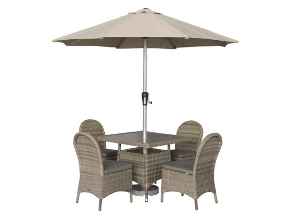 Sahara Rattan 4 Seat Square Dining Set with Parasol & Base - Image 6