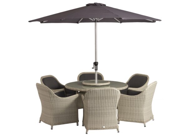 Panama Rattan 6 Seat Round Dining Set with Parasol & Base - Image 2
