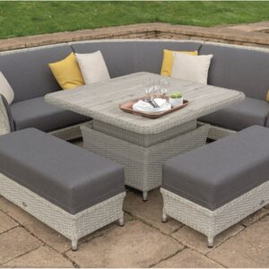 Panama Rattan Corner Sofa with Square Dual Height Table & 2 Benches