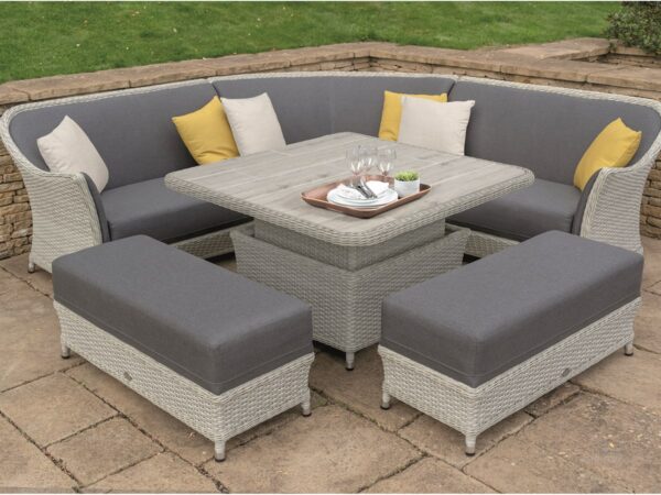 Panama Rattan Corner Sofa with Square Dual Height Table & 2 Benches