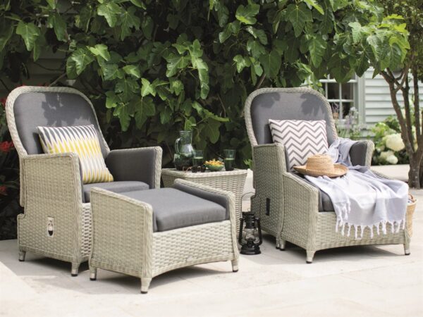 Panama Rattan Recliner Set with 2 Footstools & Side Table