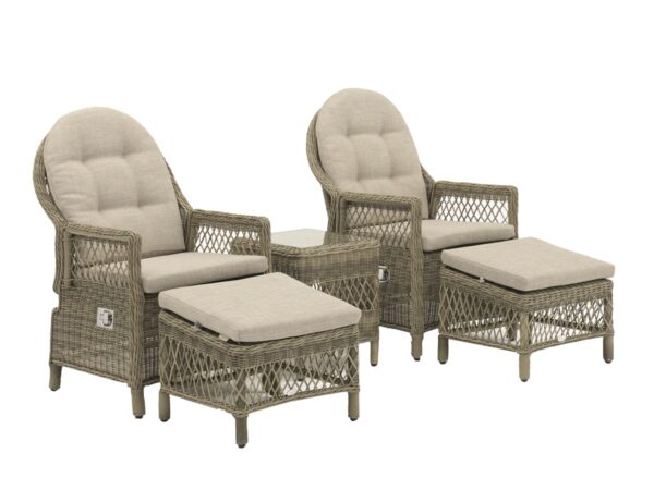 RHS Rosemoor Rattan Recliner Set with 2 Footstools & Side Table - Image 5