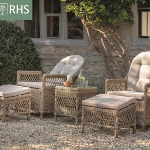 RHS Rosemoor Rattan Recliner Set with 2 Footstools & Side Table