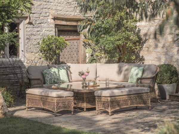 RHS Rosemoor Corner Sofa with Square Dual Height Table & 2 Benches
